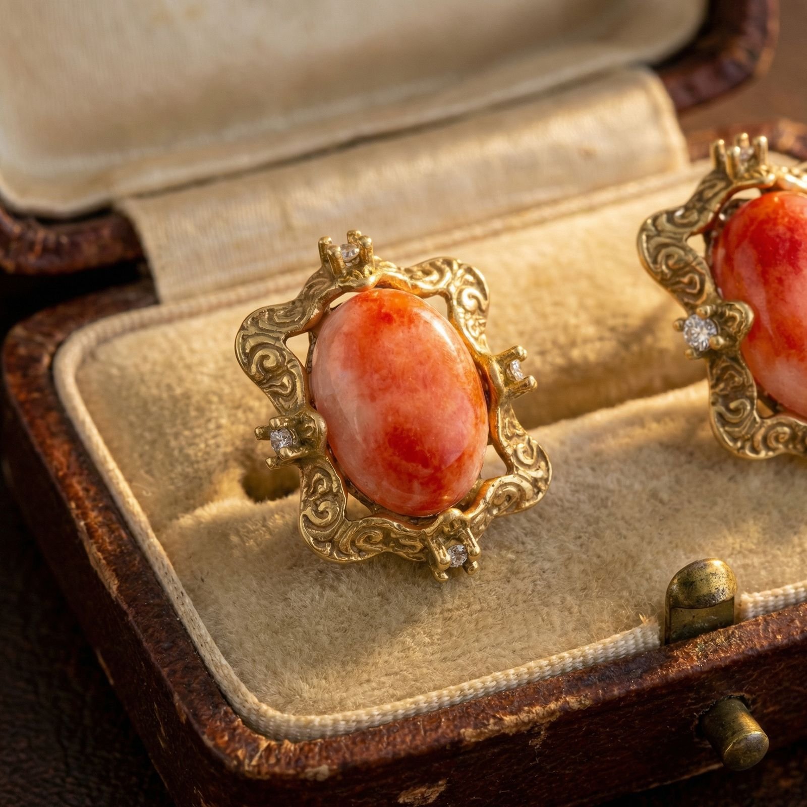 Vintage Rhodochrosite Carved Earrings - Image 3