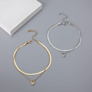 Layered Snake Chain Heart Anklet