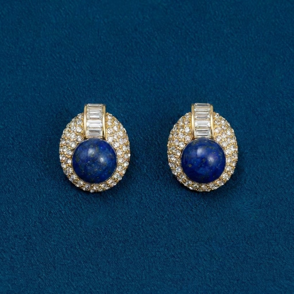 Vintage Lapis Lazuli Full Zircon Earrings