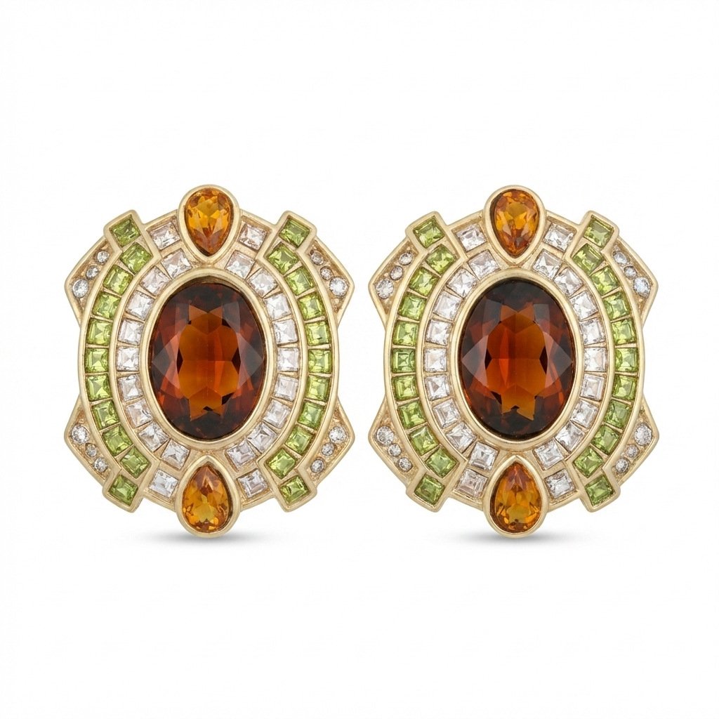 Vintage Palace Style Multi-Stone Geometric Drop Earrings - Image 4