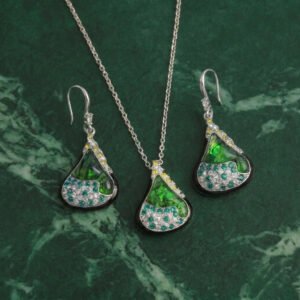 Vintage Luxury Green Resin Teardrop Jewelry Set