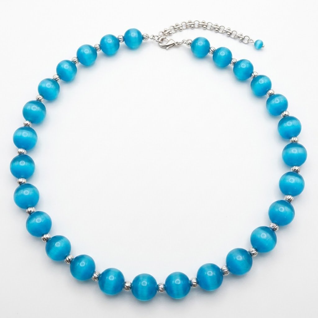 Vintage Luxury Blue Cat??s Eye Necklace & Earring Set - Image 5