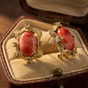 Vintage Rhodochrosite Carved Earrings