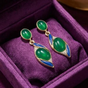 Vintage Palace Style Green Glass & Blue Resin Drop Earrings