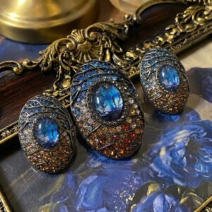 Vintage Unique Design Oval Glass Brooch & Earring Set