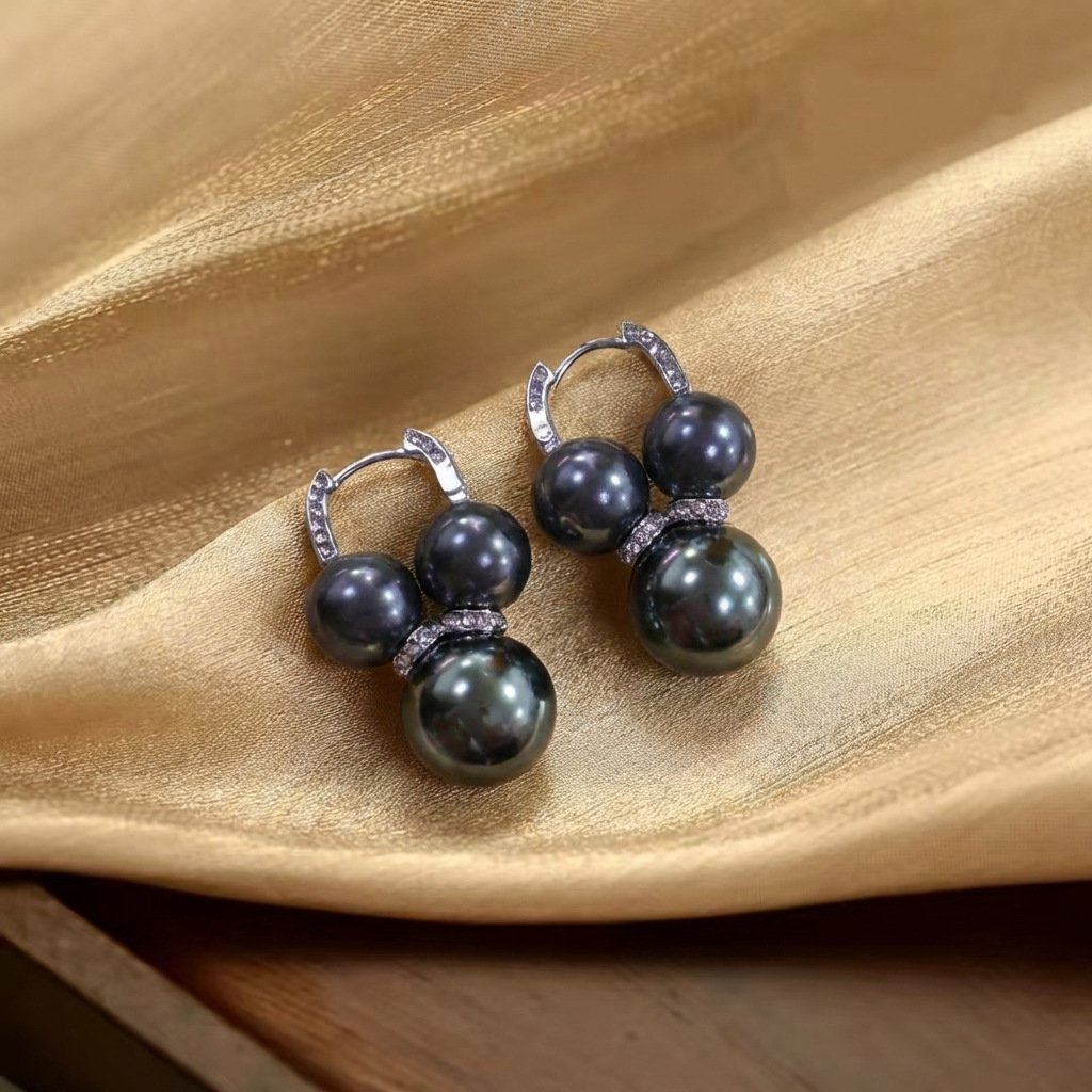 Vintage Unique Design Zircon Glass Double-Bead Hoop Earrings - Image 4