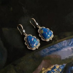 Vintage Palace Style Speckled Blue Stone Drop Earrings