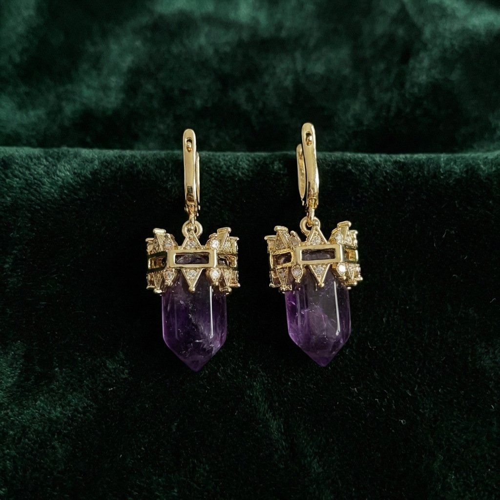 Vintage Vibe Geometric Contrast Amethyst Drop Earrings