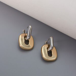 Two-Tone Oval Dainty Earrings