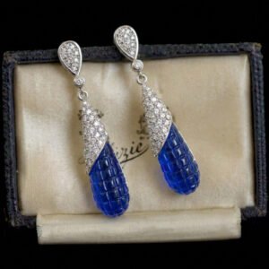 Vintage Palace Style Blue Resin Teardrop Drop Earrings