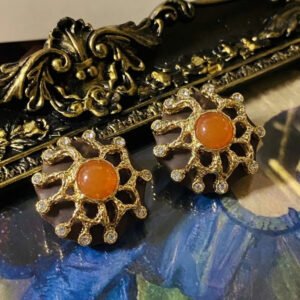 Vintage Unique Design Sunflower Multi-Stone Stud Earrings