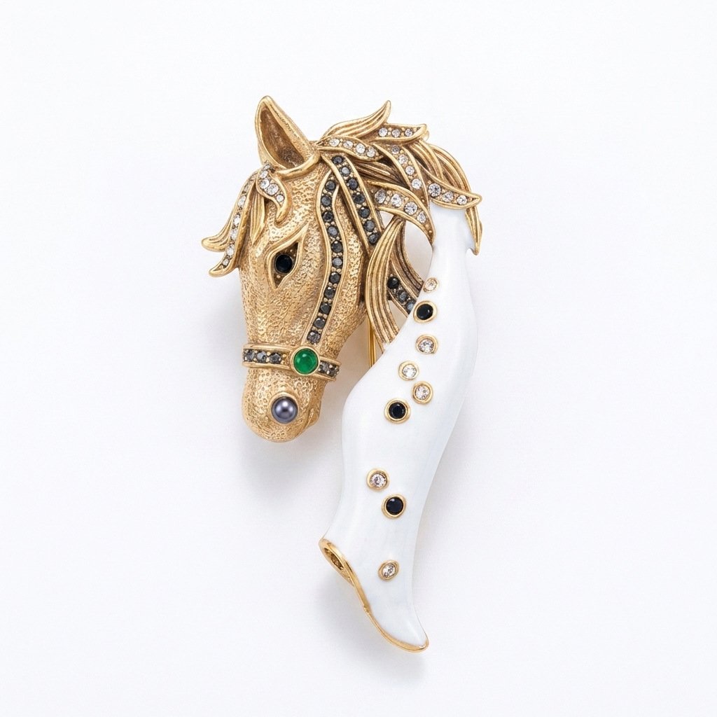 Vintage Animal Year Inspired Palace Style Steed Enamel Brooch - Image 4