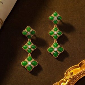 Vintage Luxury Warm Emerald Green Resin Four-Leaf Clover Set