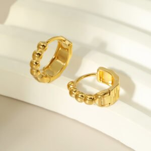 Gold Bead Two-Way Hoops
